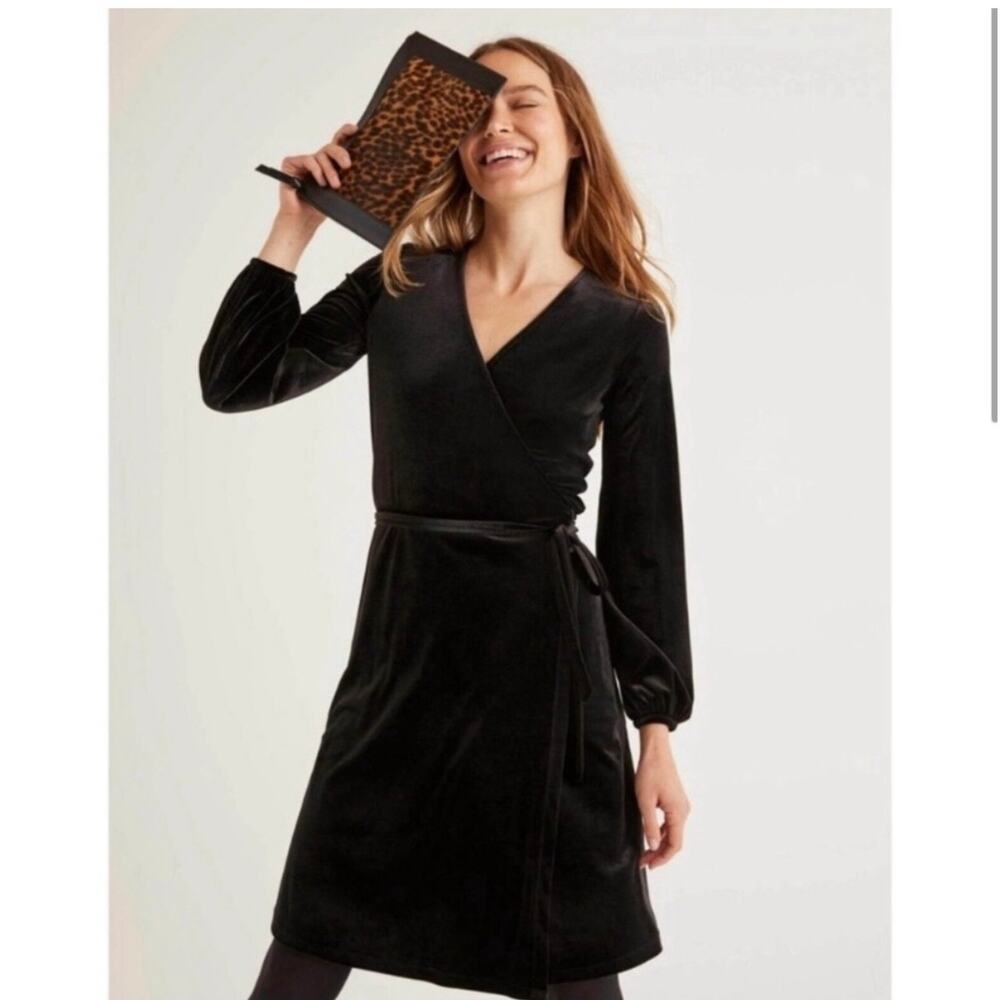 Boden Ellie Black Velvet Wrap Dress